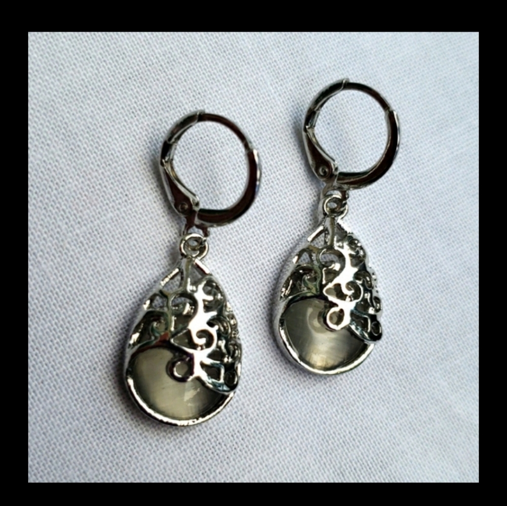 White Opal Teardrop Dangle Earrings